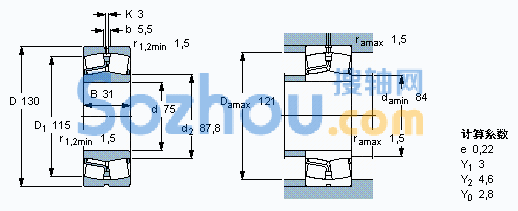 SKF 22215 E *球面滚子轴承，圆柱和圆锥孔尺寸- 搜轴网